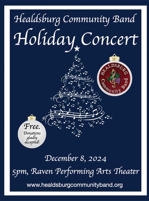 Healdsburg Community Band returns for a holiday concert on December 8!